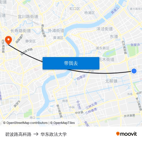 碧波路高科路 to 华东政法大学 map