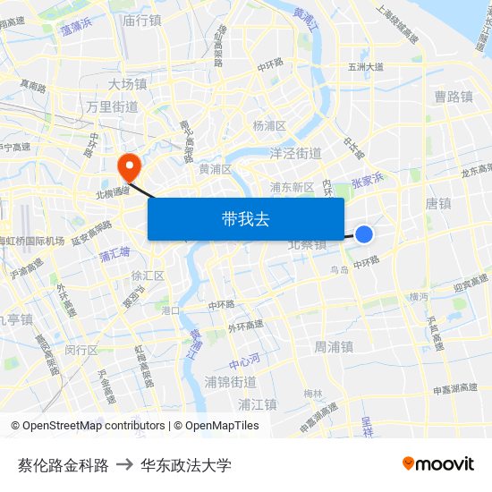 蔡伦路金科路 to 华东政法大学 map