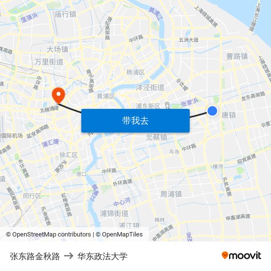 张东路金秋路 to 华东政法大学 map