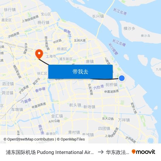 浦东国际机场 Pudong International Airport (Maglev) to 华东政法大学 map
