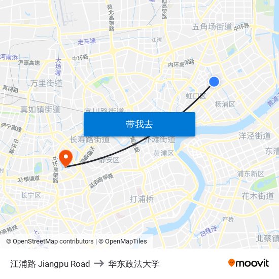 江浦路 Jiangpu Road to 华东政法大学 map