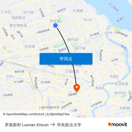 罗南新村 Luonan Xincun to 华东政法大学 map