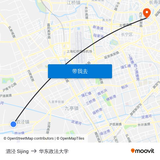 泗泾 Sijing to 华东政法大学 map