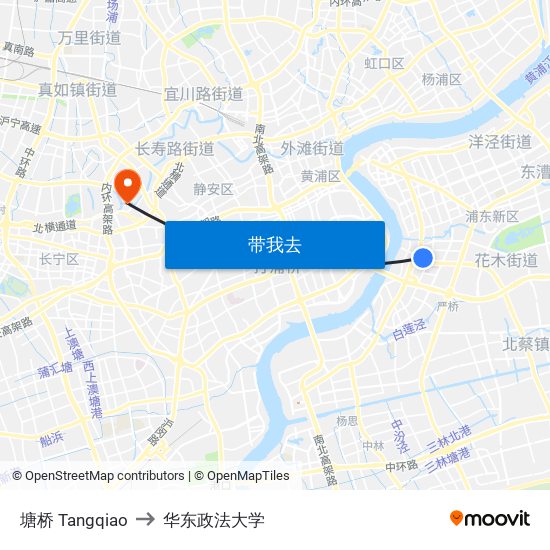 塘桥 Tangqiao to 华东政法大学 map