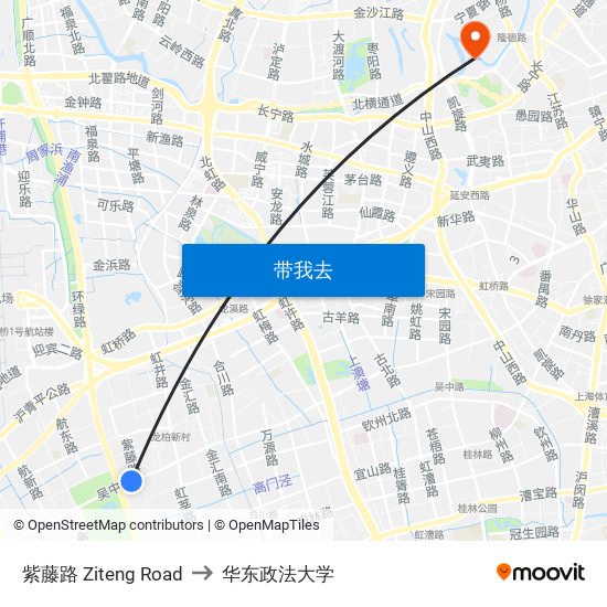 紫藤路 Ziteng Road to 华东政法大学 map