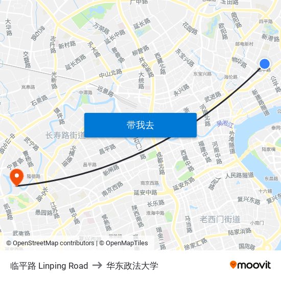 临平路 Linping Road to 华东政法大学 map