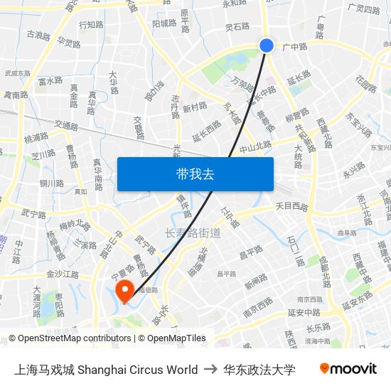 上海马戏城 Shanghai Circus World to 华东政法大学 map