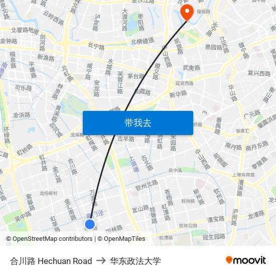 合川路 Hechuan Road to 华东政法大学 map