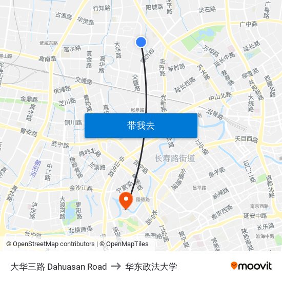 大华三路 Dahuasan Road to 华东政法大学 map