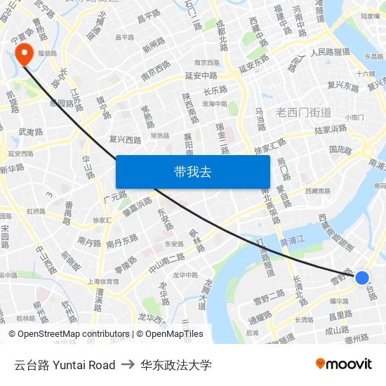 云台路 Yuntai Road to 华东政法大学 map