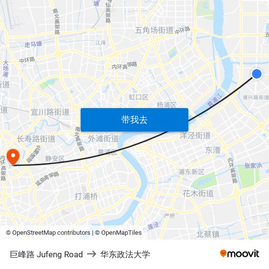 巨峰路 Jufeng Road to 华东政法大学 map