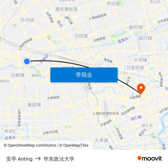 安亭 Anting to 华东政法大学 map