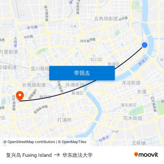 复兴岛 Fuxing Island to 华东政法大学 map