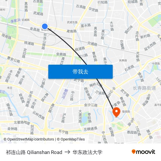 祁连山路 Qilianshan Road to 华东政法大学 map