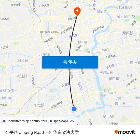 金平路 Jinping Road to 华东政法大学 map