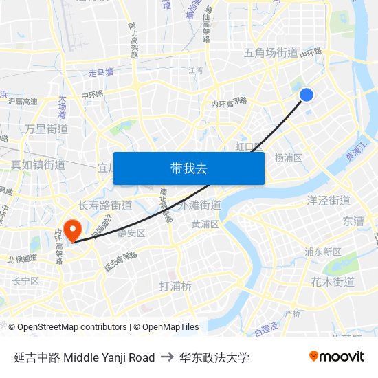 延吉中路 Middle Yanji Road to 华东政法大学 map