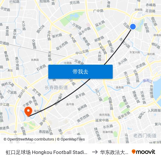 虹口足球场 Hongkou Football Stadium to 华东政法大学 map