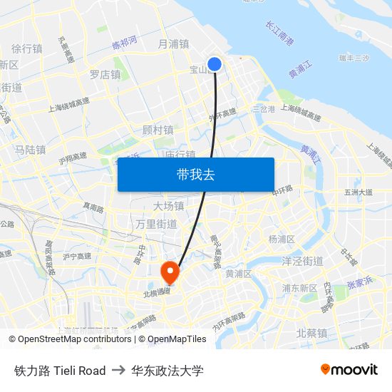 铁力路 Tieli Road to 华东政法大学 map