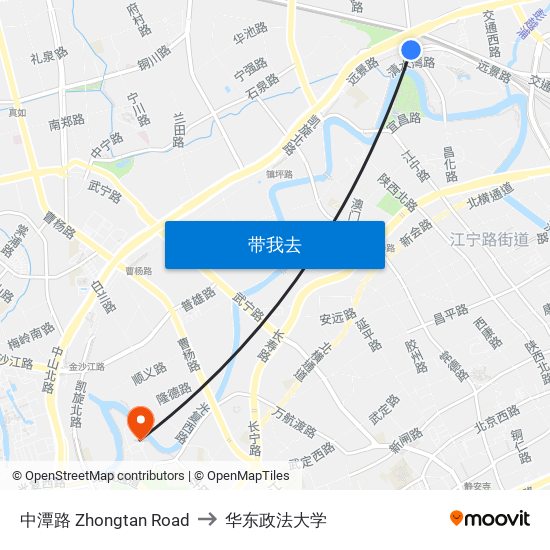 中潭路 Zhongtan Road to 华东政法大学 map