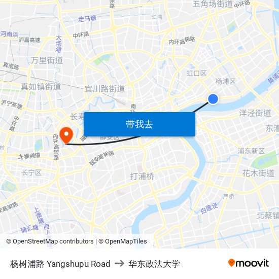 杨树浦路 Yangshupu Road to 华东政法大学 map