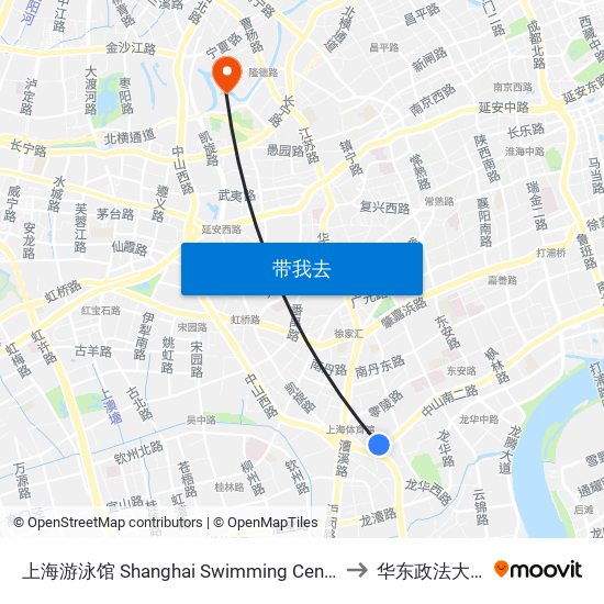 上海游泳馆 Shanghai Swimming Center to 华东政法大学 map