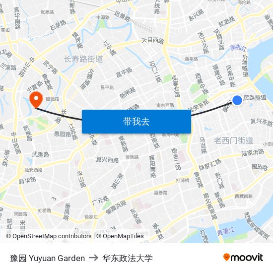 豫园 Yuyuan Garden to 华东政法大学 map