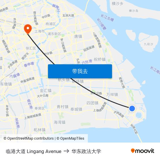 临港大道 Lingang Avenue to 华东政法大学 map