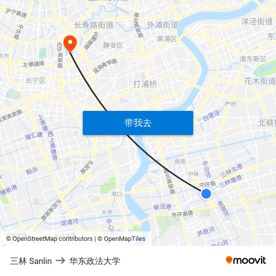 三林 Sanlin to 华东政法大学 map
