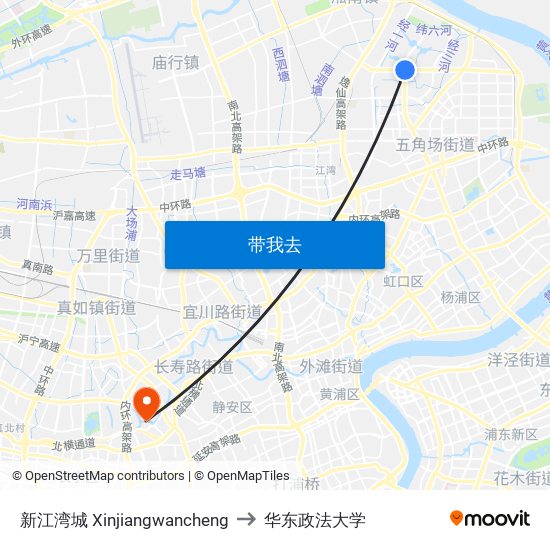 新江湾城 Xinjiangwancheng to 华东政法大学 map