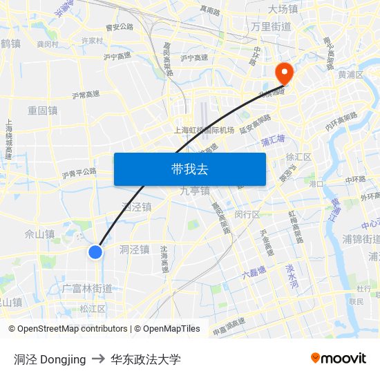 洞泾 Dongjing to 华东政法大学 map