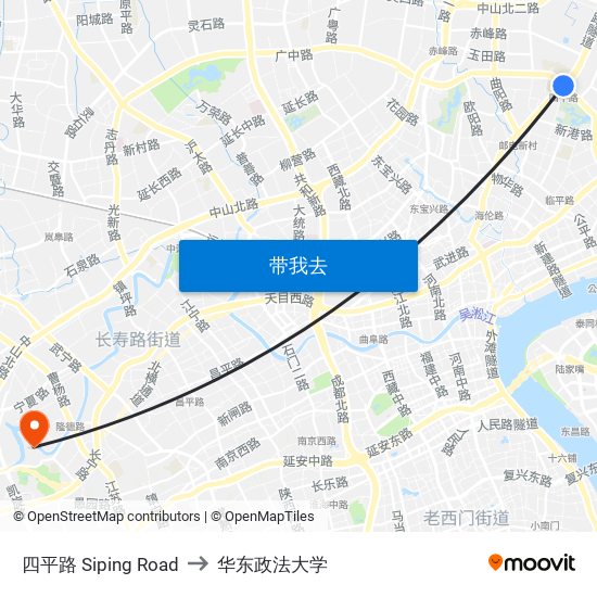 四平路 Siping Road to 华东政法大学 map