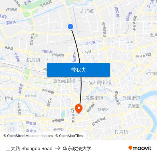 上大路 Shangda Road to 华东政法大学 map