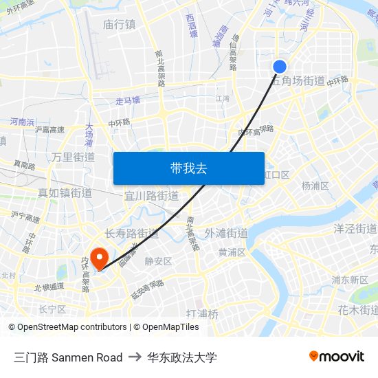 三门路 Sanmen Road to 华东政法大学 map