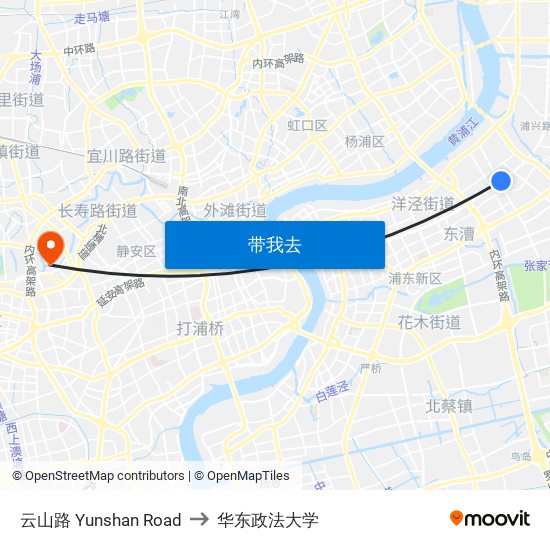 云山路 Yunshan Road to 华东政法大学 map