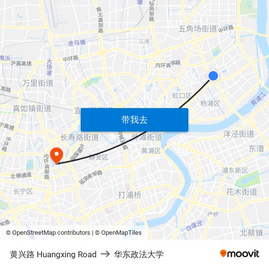 黄兴路 Huangxing Road to 华东政法大学 map
