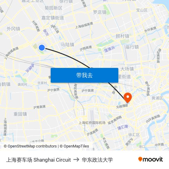 上海赛车场 Shanghai Circuit to 华东政法大学 map