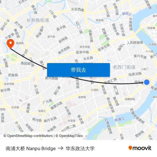 南浦大桥 Nanpu Bridge to 华东政法大学 map