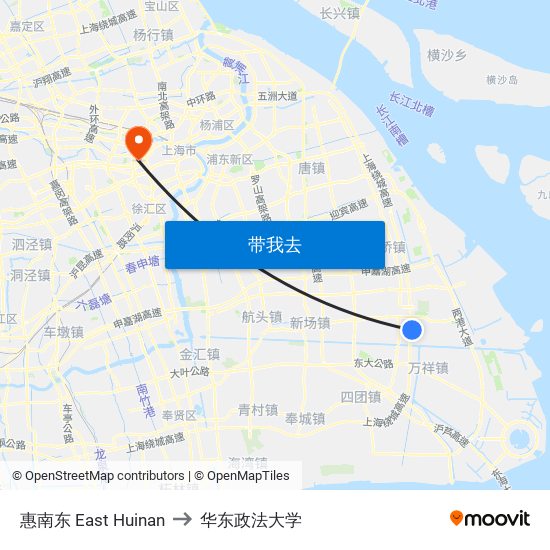 惠南东 East Huinan to 华东政法大学 map