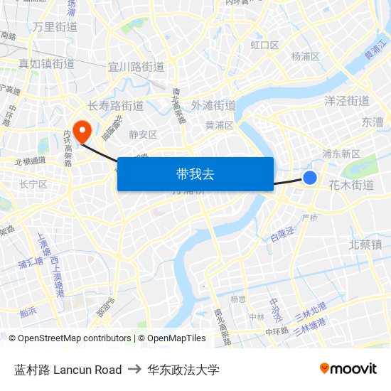 蓝村路 Lancun Road to 华东政法大学 map