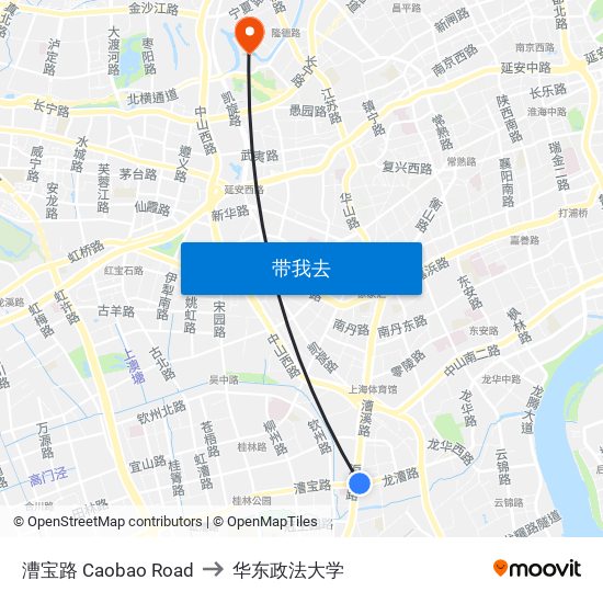 漕宝路 Caobao Road to 华东政法大学 map