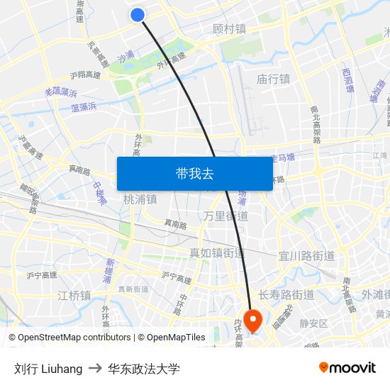 刘行 Liuhang to 华东政法大学 map