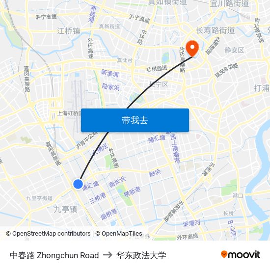 中春路 Zhongchun Road to 华东政法大学 map