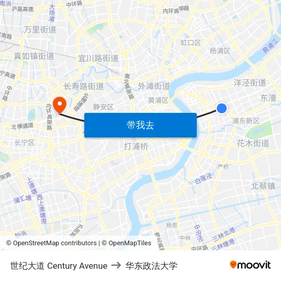 世纪大道 Century Avenue to 华东政法大学 map