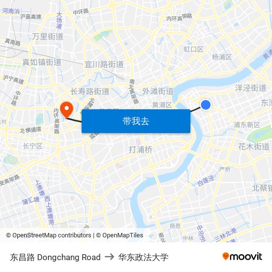 东昌路 Dongchang Road to 华东政法大学 map