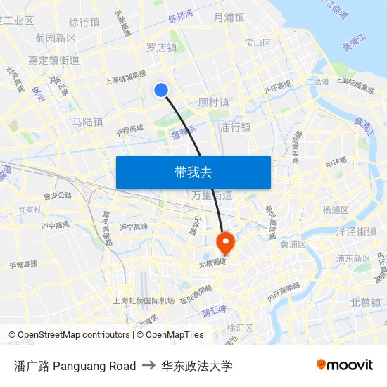 潘广路 Panguang Road to 华东政法大学 map