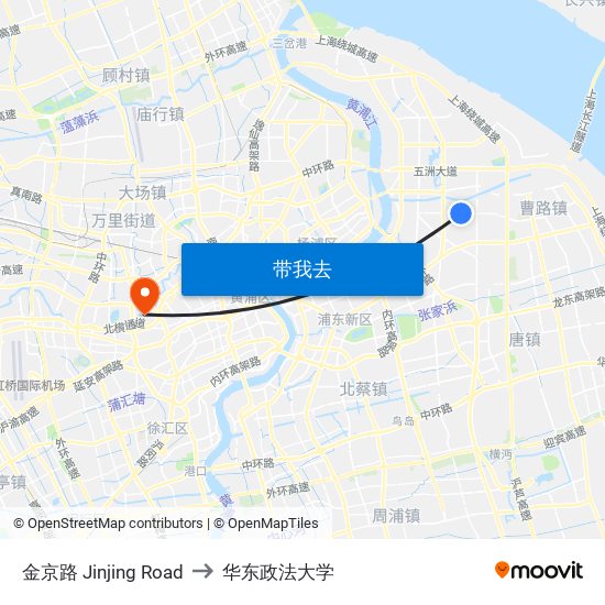 金京路 Jinjing Road to 华东政法大学 map