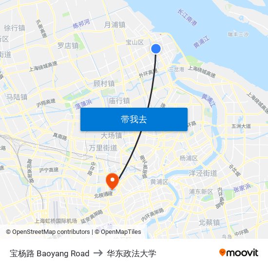 宝杨路 Baoyang Road to 华东政法大学 map