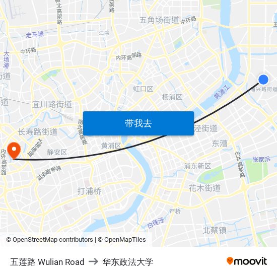 五莲路 Wulian Road to 华东政法大学 map