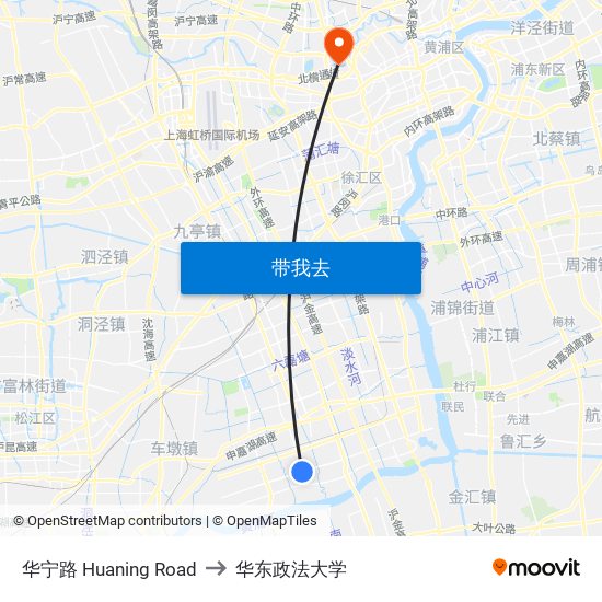 华宁路 Huaning Road to 华东政法大学 map