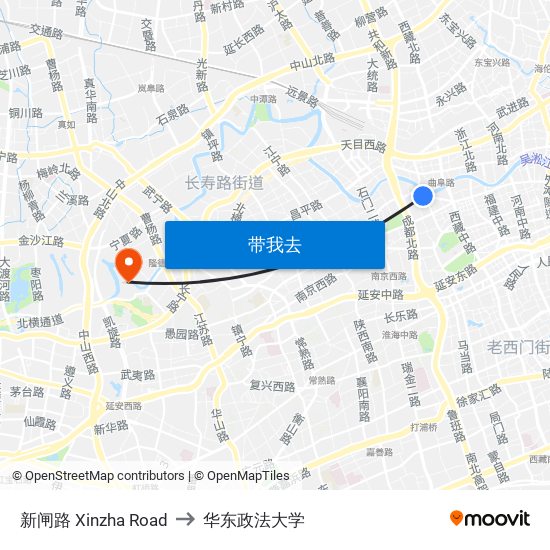 新闸路 Xinzha Road to 华东政法大学 map